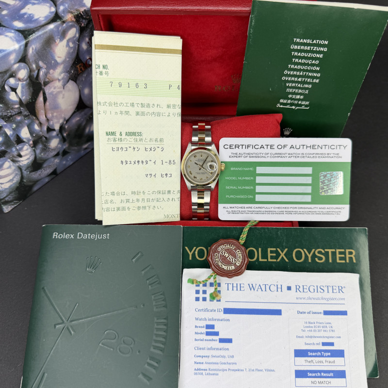 Rolex Lady Datejust, 79163, 26mm, 2000, Two-Tone, Grey Roman dial, Fullset, 1y warranty