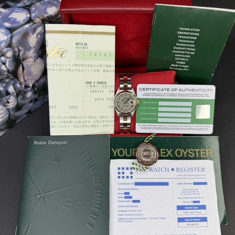 Rolex Lady Datejust, 79163, 26mm, 2001, Two-Tone, Grey Roman dial, Fullset, 1y warranty