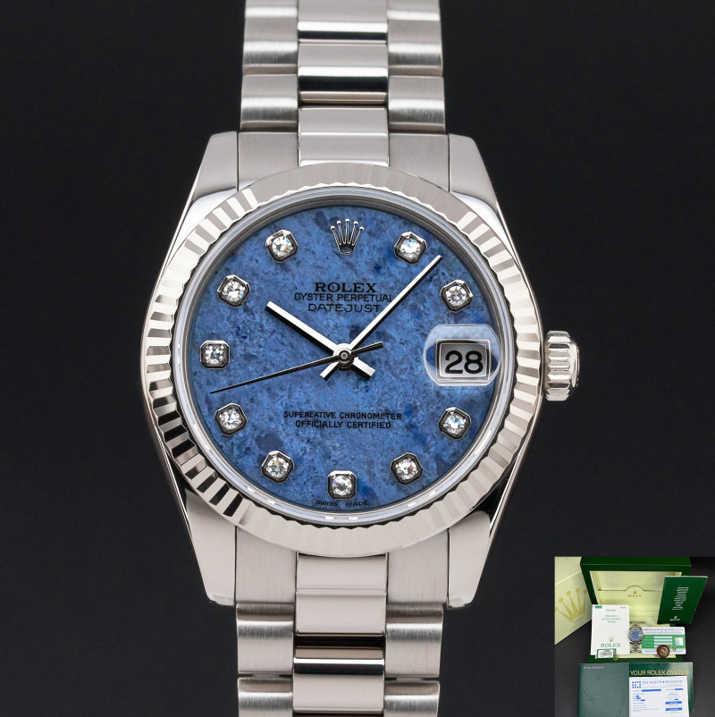 Rolex Datejust, 178279, 31mm, 2002, White gold, RARE Sodalite Diamond dial, Fullset, 1y warranty