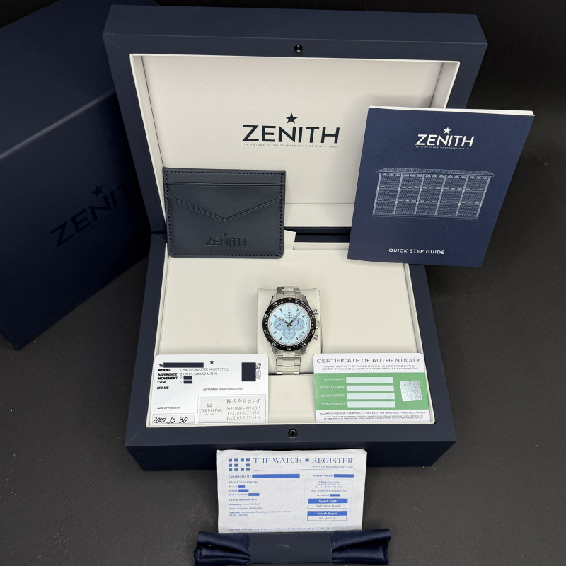 Zenith Chronomaster Sport Yoshida Special Edition, 03.3105.3600/52.M3100, 41mm, 2022, Steel, Ice Blue dial, Fullset, 1y warranty